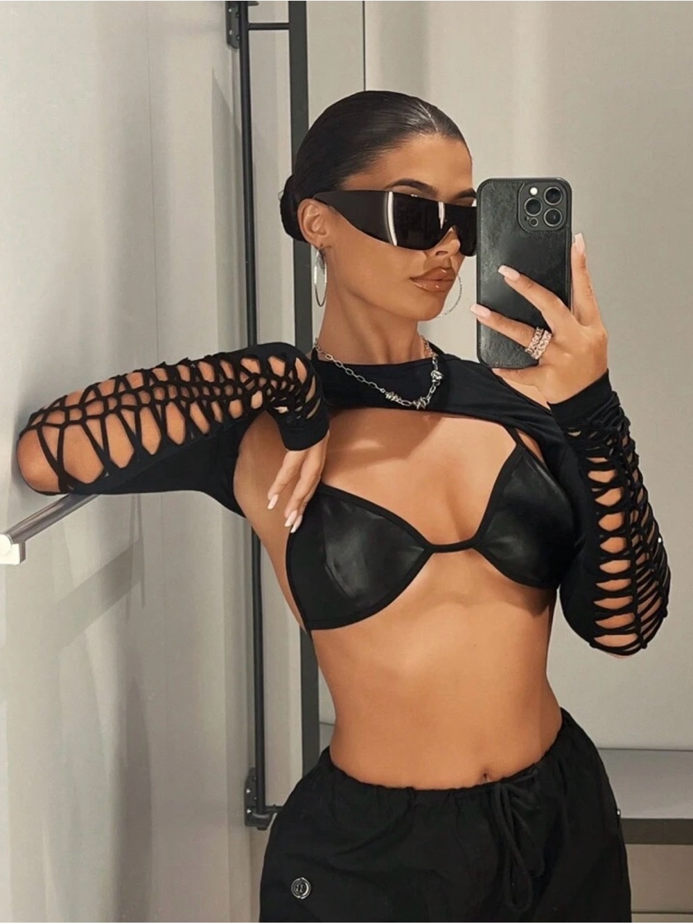 Black Cutout Long-Sleeve Crop Top